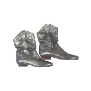 VTG Zodiac Western Cowboy Boots Crocodile Embossed Silver Studded 7.5 Narrow